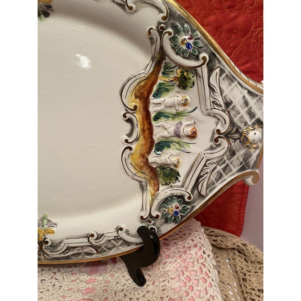 Vintage Oval Serving Platter by Pereiras Valado Portugal Underplate Hand Painted - Picture 2 of 11
